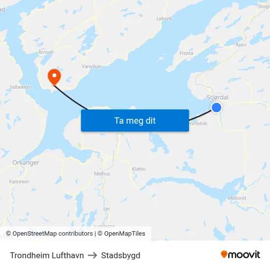 Trondheim Lufthavn to Stadsbygd map