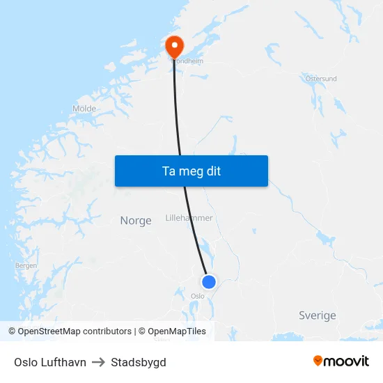 Oslo Lufthavn to Stadsbygd map