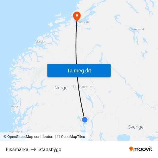 Eiksmarka to Stadsbygd map