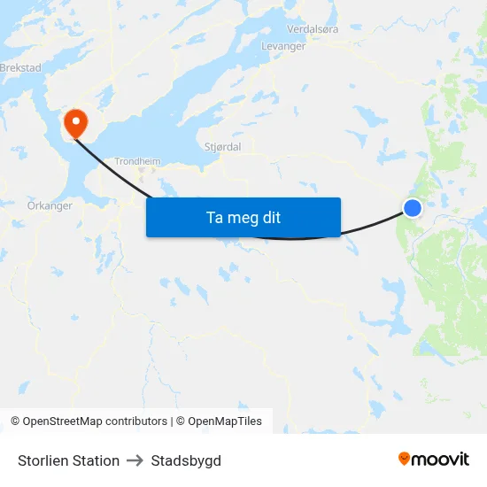 Storlien Station to Stadsbygd map