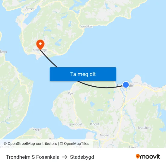 Trondheim S Fosenkaia to Stadsbygd map