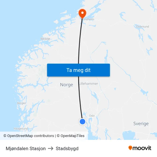 Mjøndalen Stasjon to Stadsbygd map