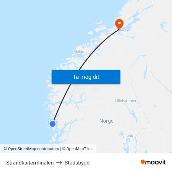 Strandkaiterminalen to Stadsbygd map