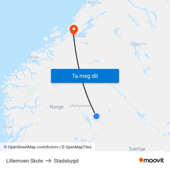Lillemoen Skole to Stadsbygd map
