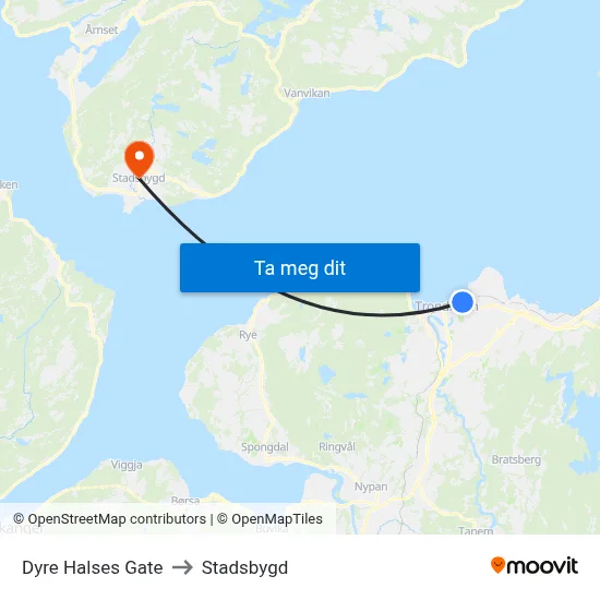 Dyre Halses Gate to Stadsbygd map