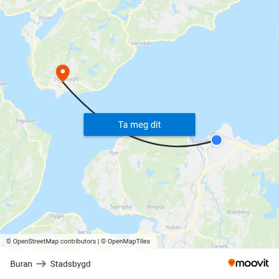 Buran to Stadsbygd map