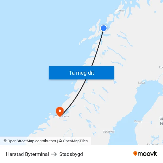 Harstad Byterminal to Stadsbygd map