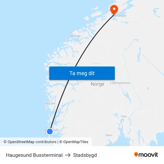 Haugesund Bussterminal to Stadsbygd map