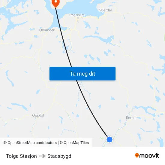Tolga Stasjon to Stadsbygd map