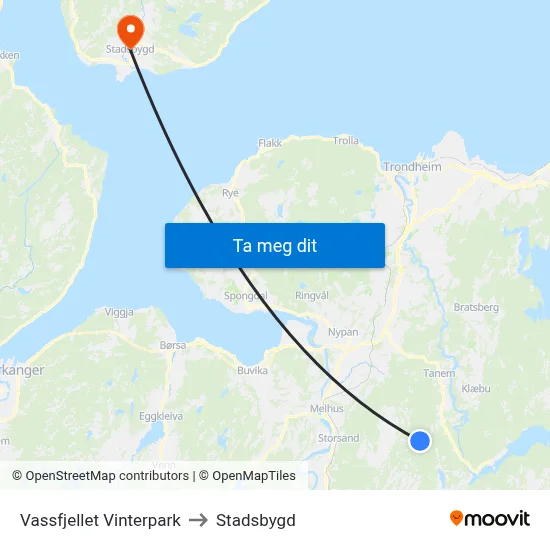 Vassfjellet Vinterpark to Stadsbygd map