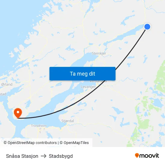 Snåsa Stasjon to Stadsbygd map