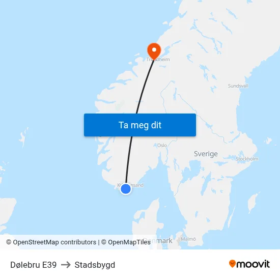 Dølebru E39 to Stadsbygd map