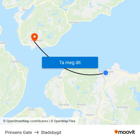 Prinsens Gate to Stadsbygd map