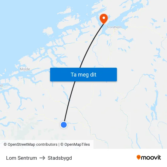 Lom Sentrum to Stadsbygd map