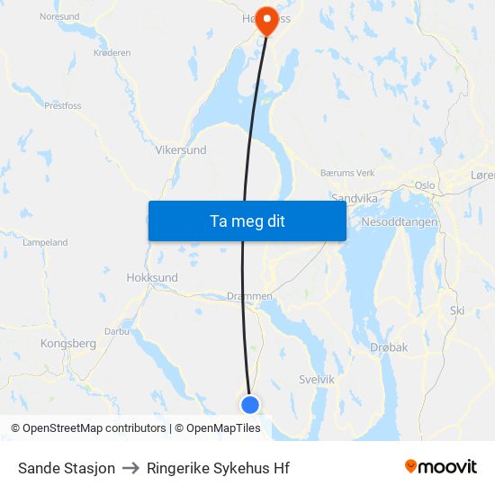Sande Stasjon to Ringerike Sykehus Hf map