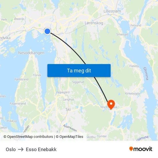 Oslo to Esso Enebakk map