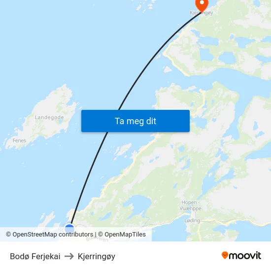 Bodø Ferjekai to Kjerringøy map