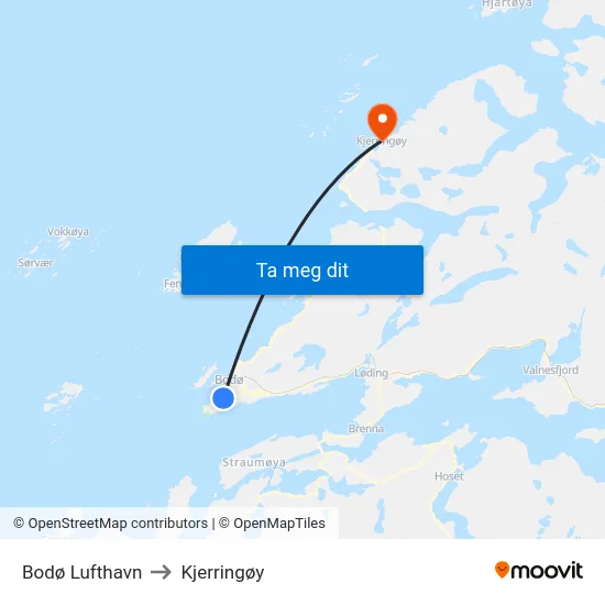 Bodø Lufthavn to Kjerringøy map
