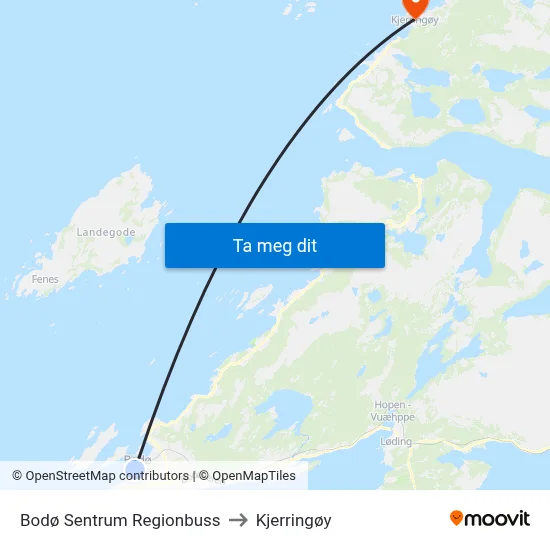 Bodø Sentrum Regionbuss to Kjerringøy map