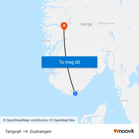 Tangvall to Gudvangen map