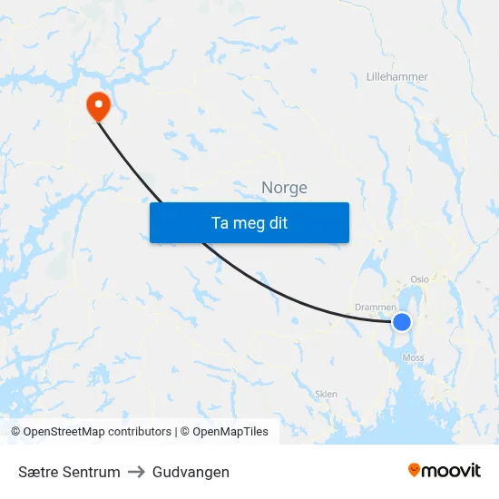 Sætre Sentrum to Gudvangen map