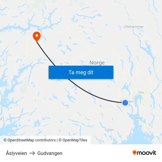 Åslyveien to Gudvangen map