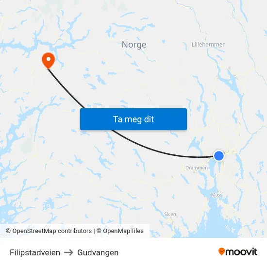 Filipstadveien to Gudvangen map