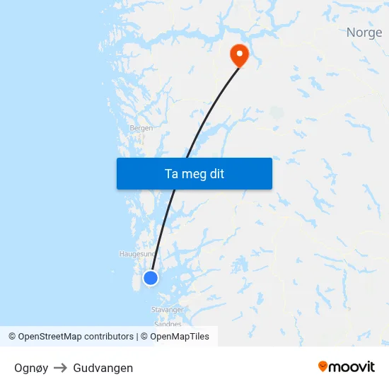 Ognøy to Gudvangen map