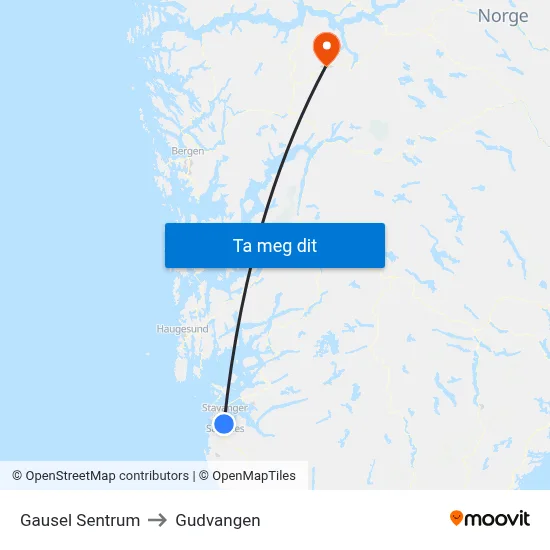 Gausel Sentrum to Gudvangen map