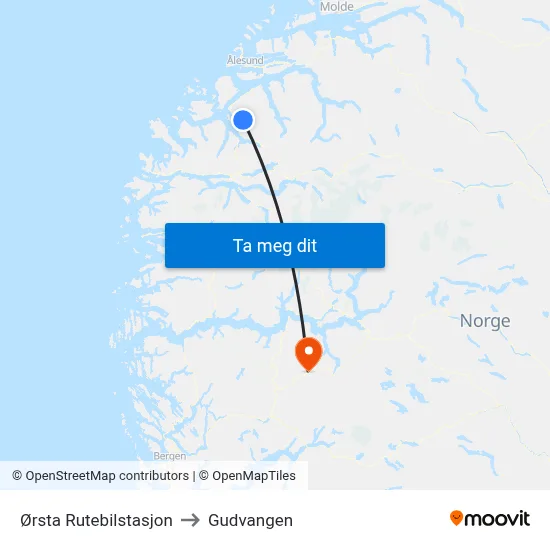 Ørsta Rutebilstasjon to Gudvangen map