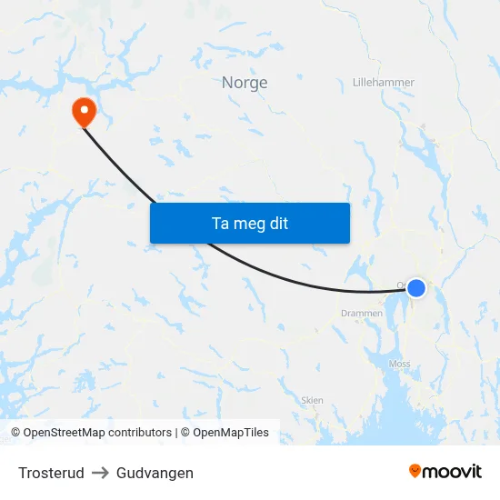 Trosterud to Gudvangen map