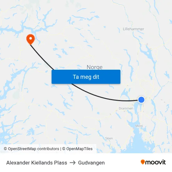 Alexander Kiellands Plass to Gudvangen map