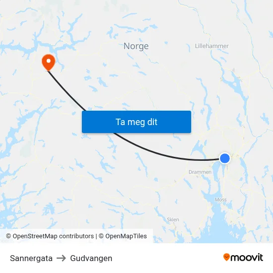 Sannergata to Gudvangen map