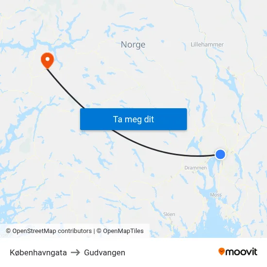 Københavngata to Gudvangen map