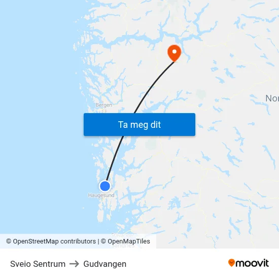 Sveio Sentrum to Gudvangen map