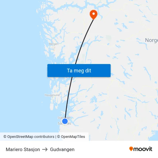 Mariero Stasjon to Gudvangen map