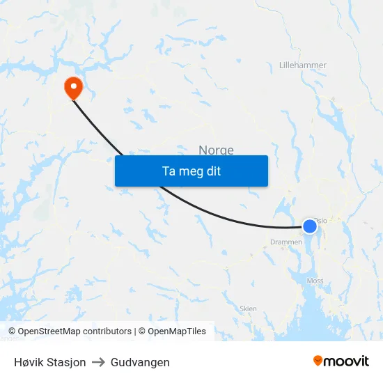 Høvik Stasjon to Gudvangen map