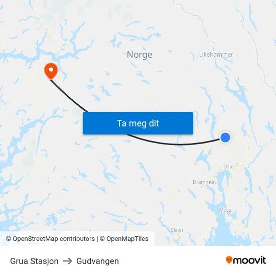 Grua Stasjon to Gudvangen map