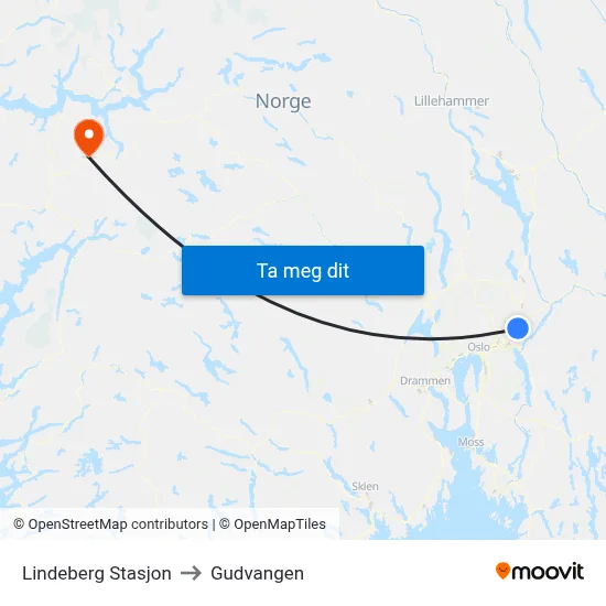 Lindeberg Stasjon to Gudvangen map