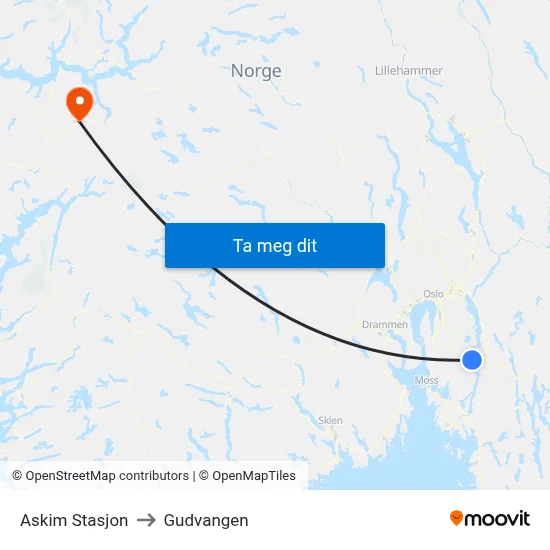 Askim Stasjon to Gudvangen map