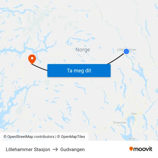 Lillehammer Stasjon to Gudvangen map