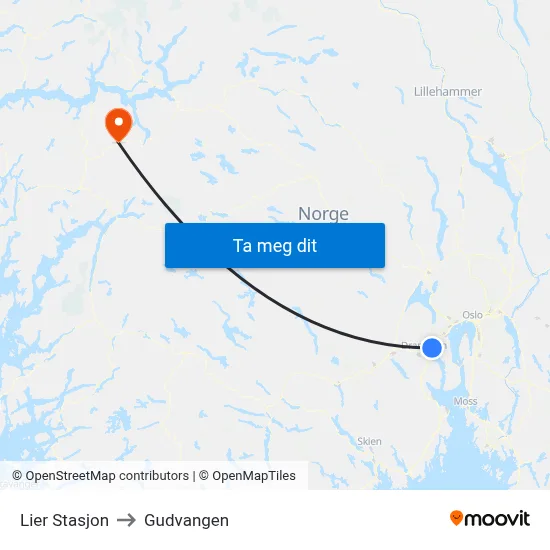 Lier Stasjon to Gudvangen map