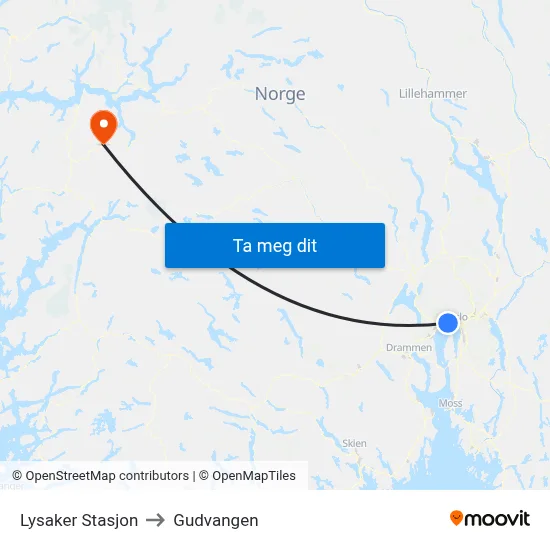 Lysaker Stasjon to Gudvangen map