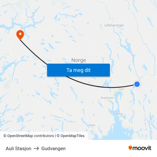 Auli Stasjon to Gudvangen map