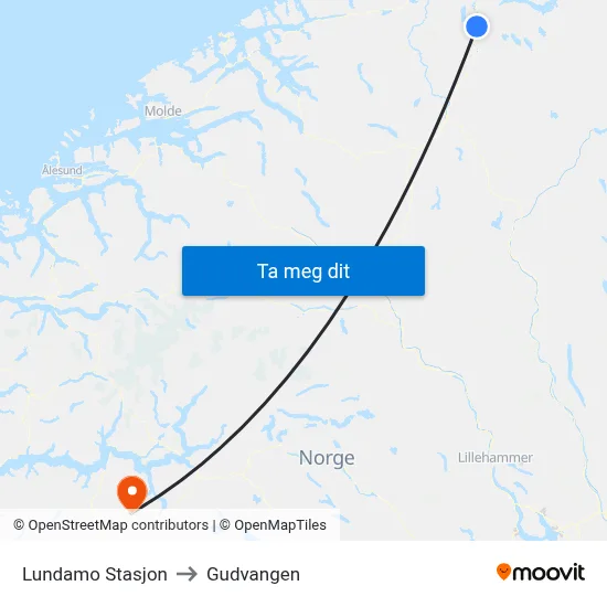 Lundamo Stasjon to Gudvangen map