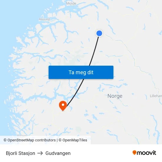 Bjorli Stasjon to Gudvangen map