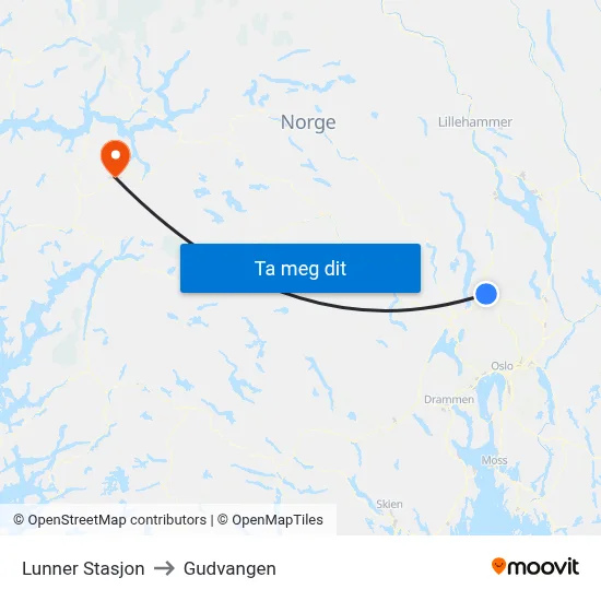 Lunner Stasjon to Gudvangen map