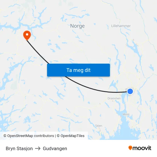 Bryn Stasjon to Gudvangen map