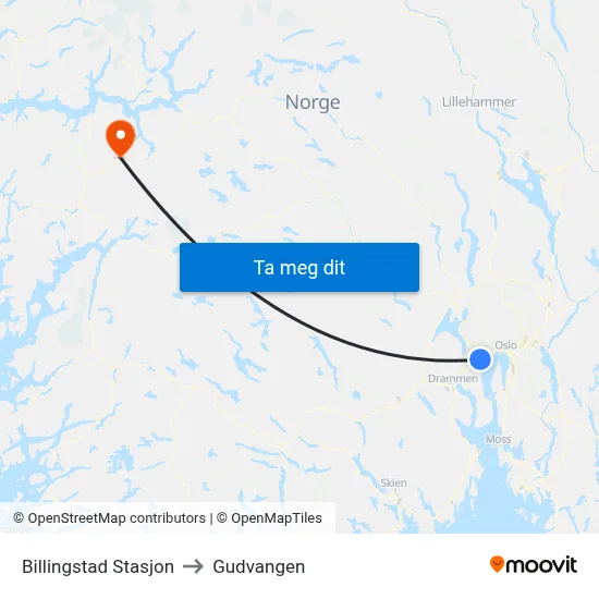 Billingstad Stasjon to Gudvangen map