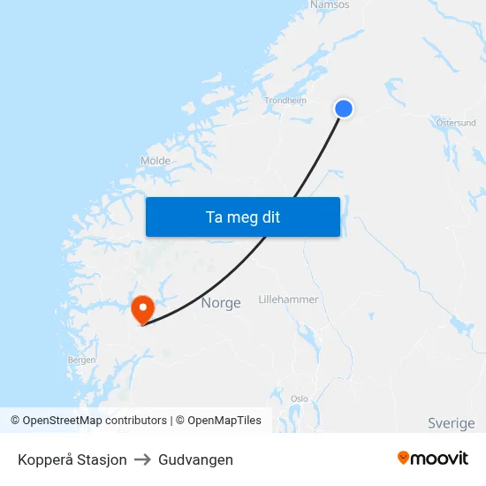 Kopperå Stasjon to Gudvangen map
